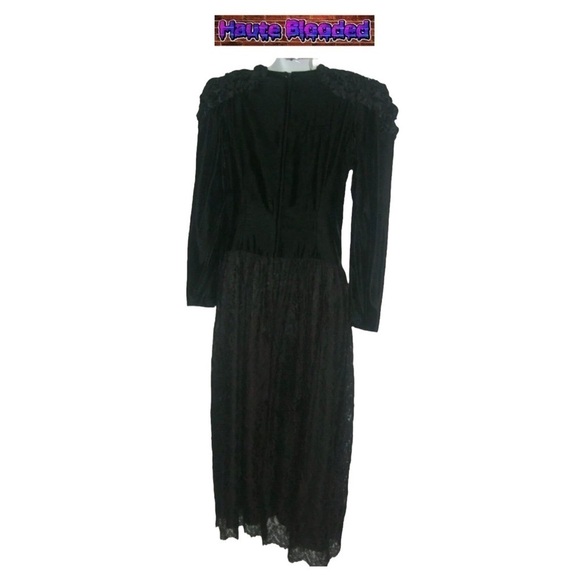 Jessica McClintock Vintage 80s Black Wedding Dress Oxblood Lace Silk Velvet Goth - Picture 5 of 13